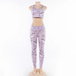Animal Pink Color Unicorn Fitness Yoga Set, T Back Bra+Leggings For Women conjunto de