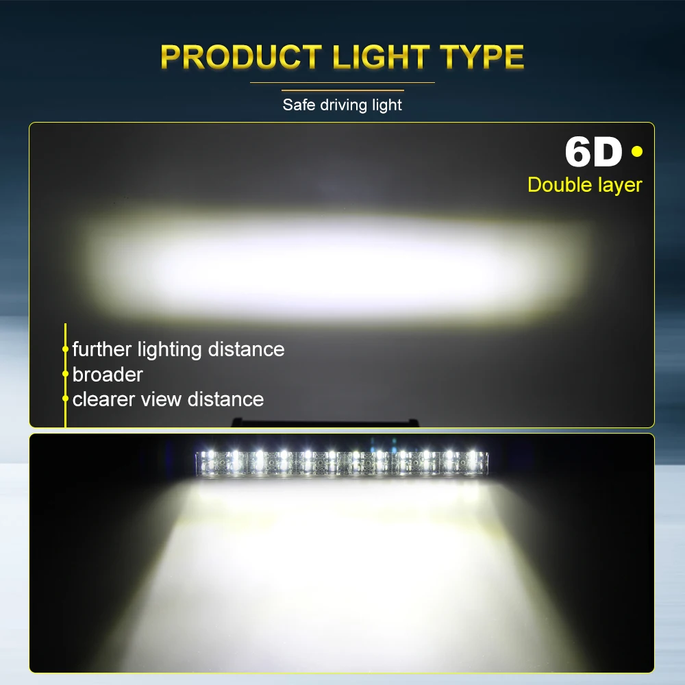 Super Slim Bright Offroad 4*4 Auto 6000K Side Bracket Dual Rows 6D Reflector Led Light Bar
