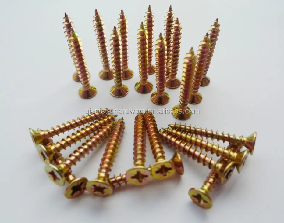 Yellow zinc platd chipboard screws DIN 7505