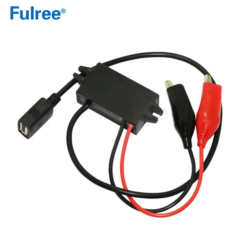Fulree 12V24V to 5V 3A Car Charger Crocodile Alligator Clips to USB Cable for iphone/Samsung DC-DC Step Down Buck Converter