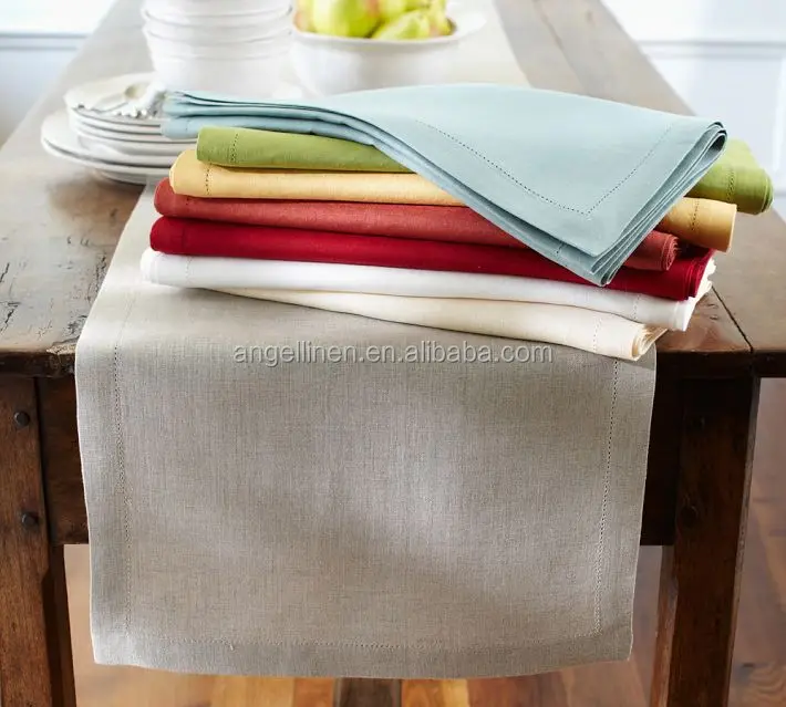 plain wedding white pure linen napkins with dot hemstitch in high quality