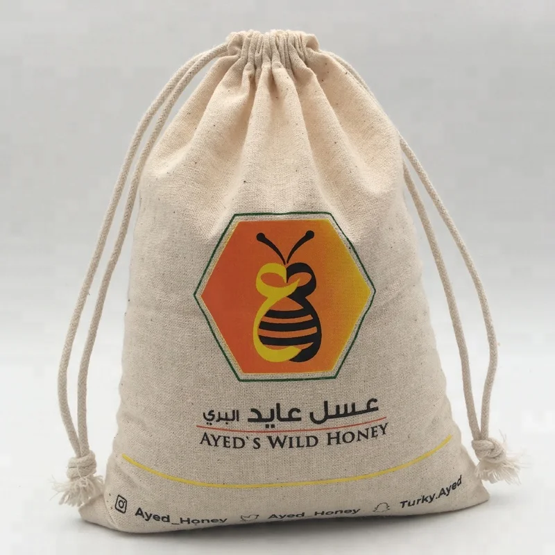 Recyclable Custom-Size Logo Personalized Natural Cotton Bottle Bag Honey Jar Packaging Bag