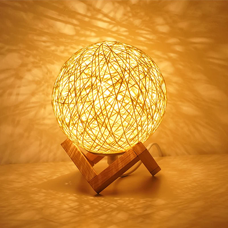 Decor Lamp wooden base rattan ball night light Christmas gift 3D Illumination LED Night light