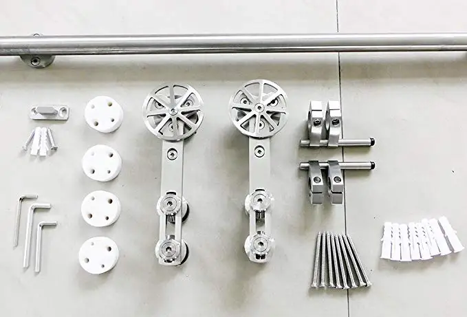 5 ft stainless steel brushed rotatable spoke wheel sliding barn wood door hardware single door kits