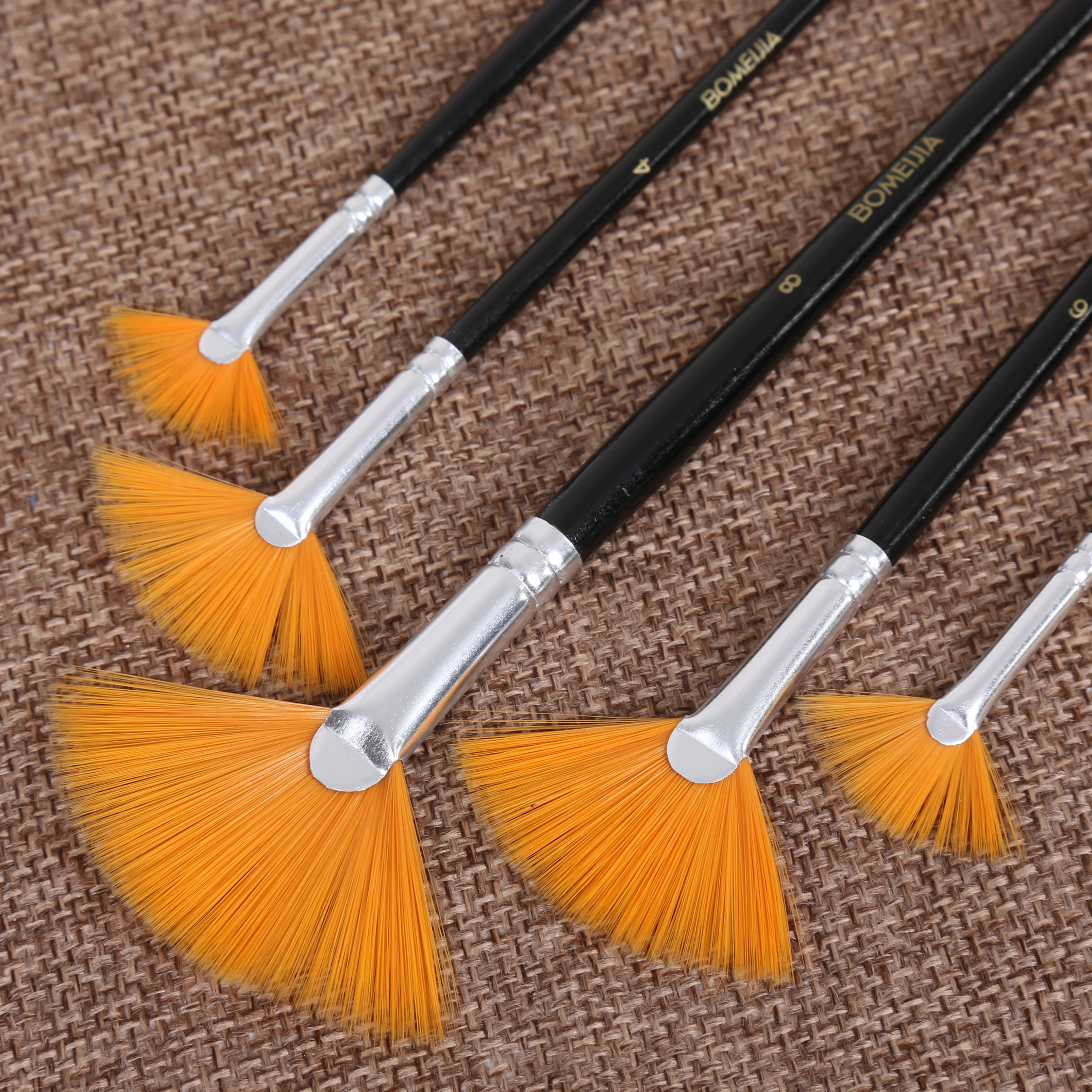 BOMEIJIA 6pcs A0138 Professional Art Supplies Black Bar Fan Design Artist Paint Brushes Pens Sets