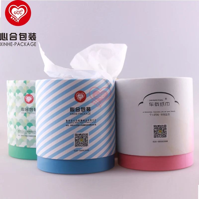 cylindrical printed cardboard tissue box/custom recycled paper material holder/round tissue paper box holder