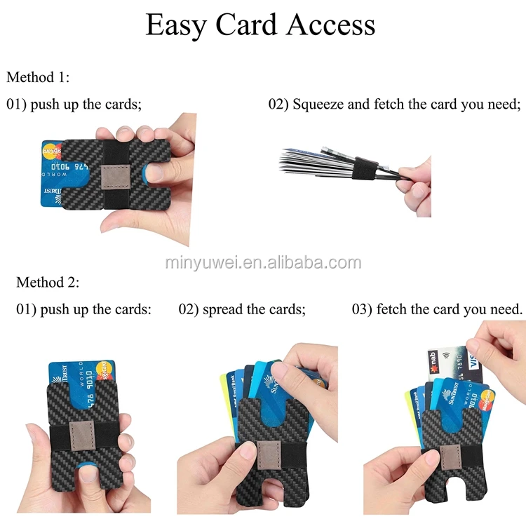 Durable fashion two carbon fiber plates wallet front pocket super thin carbon fiber sheet card holder connect by elastic band