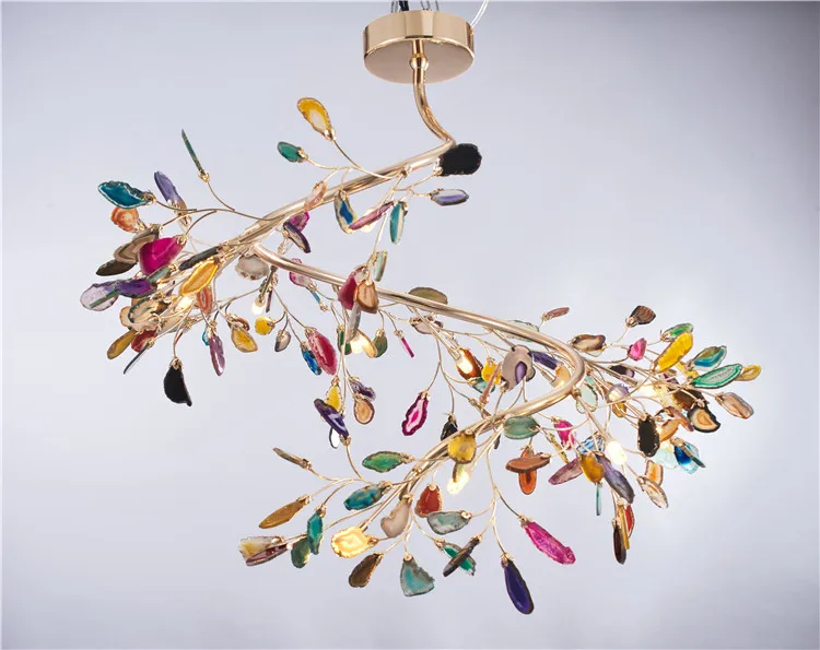 Zhongshan factory modern agate pendant light stone house lighting decoration gold chandelier