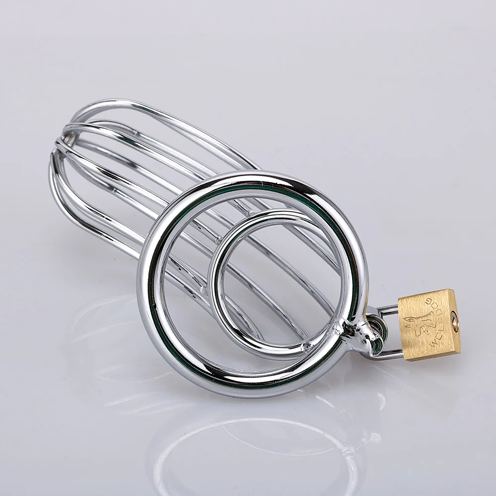 Bondage Gear Stainless steel Male chastity device cage cock cage with 3 sizes penis rings