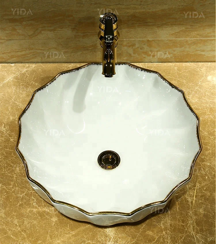 Golden color countertop wash basin brand high country ranch fountain sink for bathroom