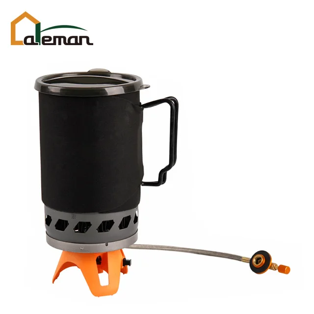 Outdoor Camping Hiking Split Type Gas Stove Burner Set with 1400ml Aluminum Pot, Backpacking Personal Cooking System Compact OEM