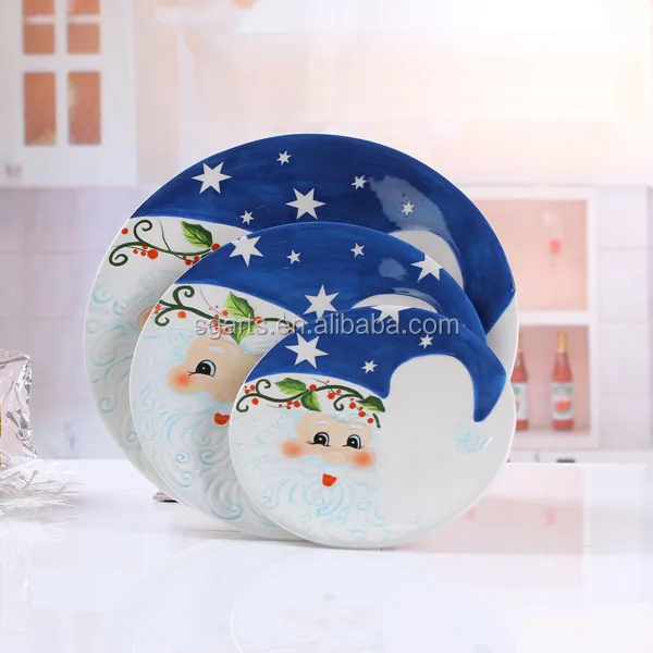 Wholesale cartoon pattern ceramic plate dolomite painting christmas design plate dish