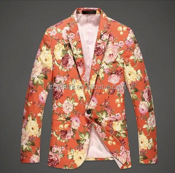 Fashionable Designer Printed Suits One Button Printed Floral Blazers Mens