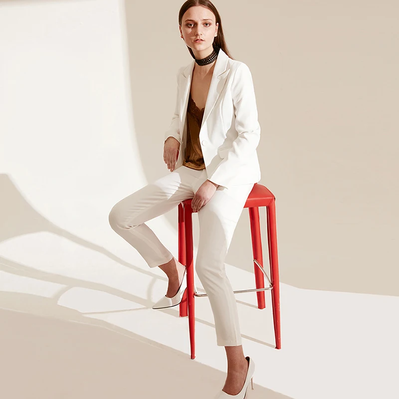 Maxnegio 2018 Latest Fashion Woman Office Coat White Slimming Business Suits