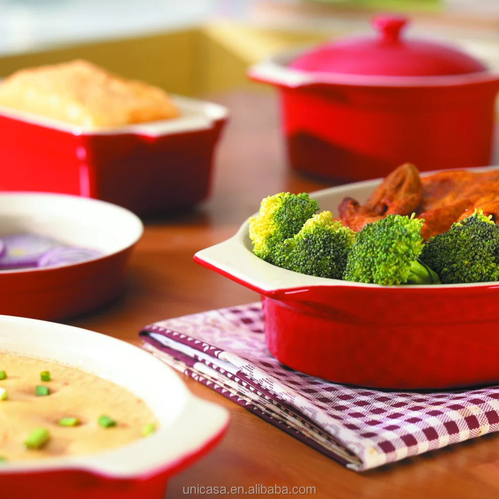 Набор керамической посуды для выпечки, прямоугольная посуда красного цвета, 10 дюймов, с крышкой и пирогом