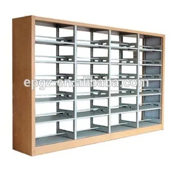 Modern Single Side Library Standing Magazine Rack Wooden and Metal Newspaper Display Rack