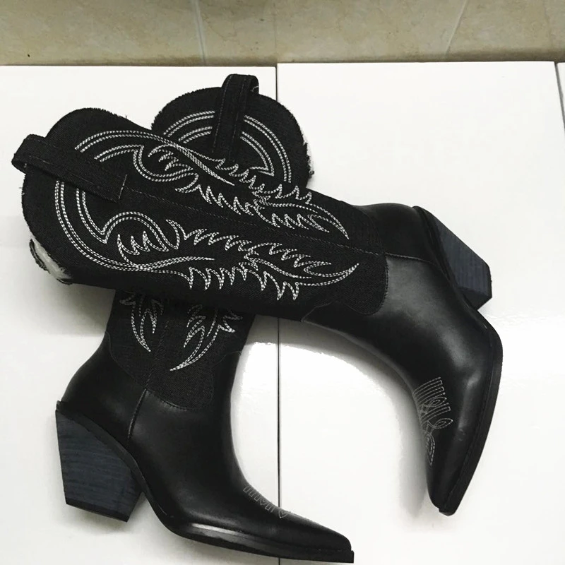Women Fashion Sharp pointed Embroidered boots Western Knights Boots