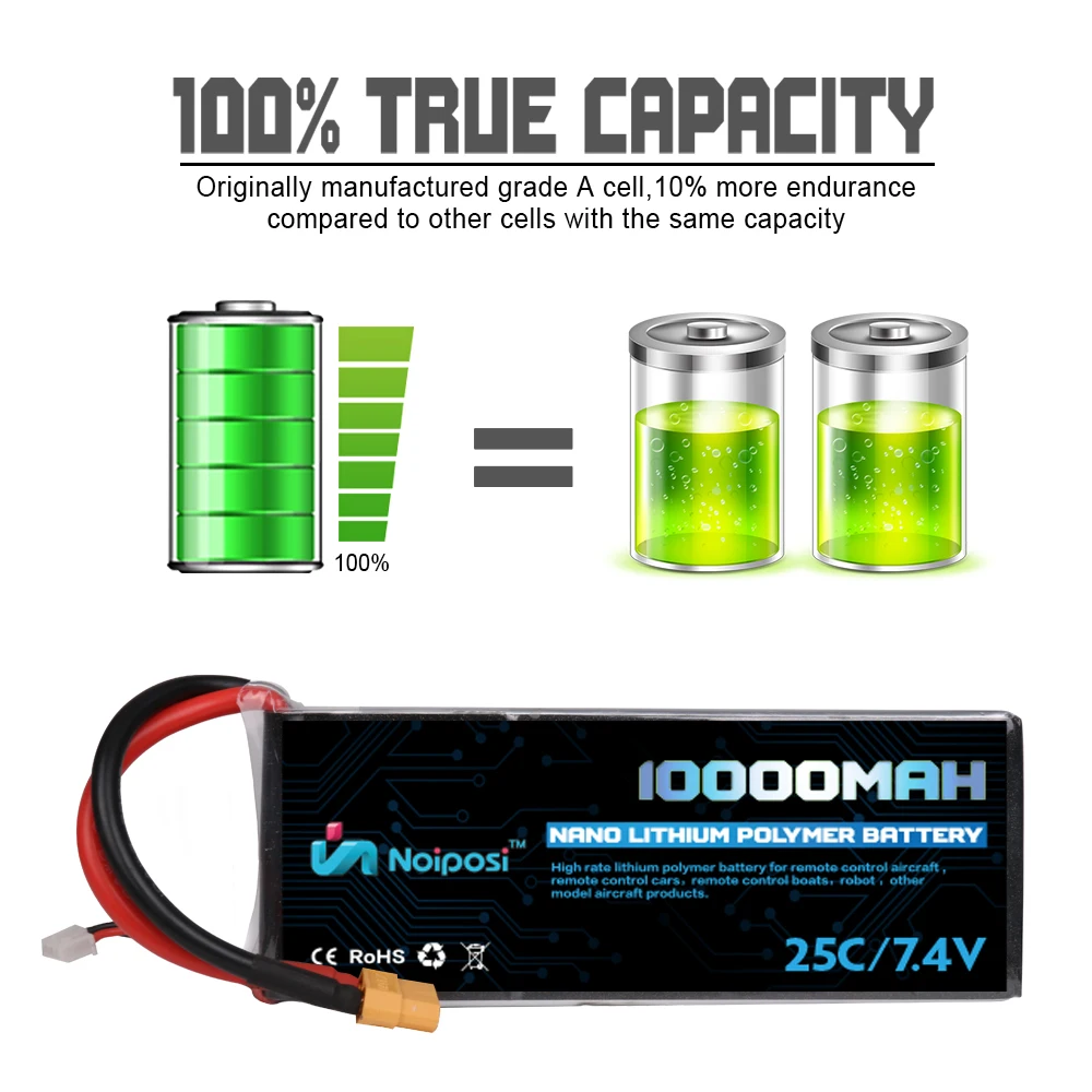 High Capacity Lipo Battery 10000mAh 7.4V 2S 25C RC lithium polymer