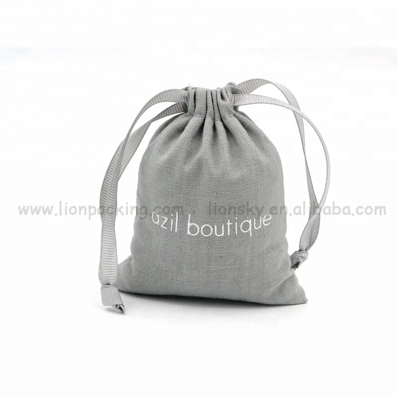 Серые простые хлопковые подарочные муслиновые подарочные мешочки на шнурке с принтом логотипа под заказ