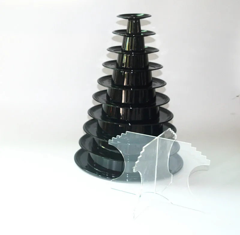 Hot selling plastic 10 tier macaron blister tower stand packaging pyramid shaped box of with acrylic bottom stand