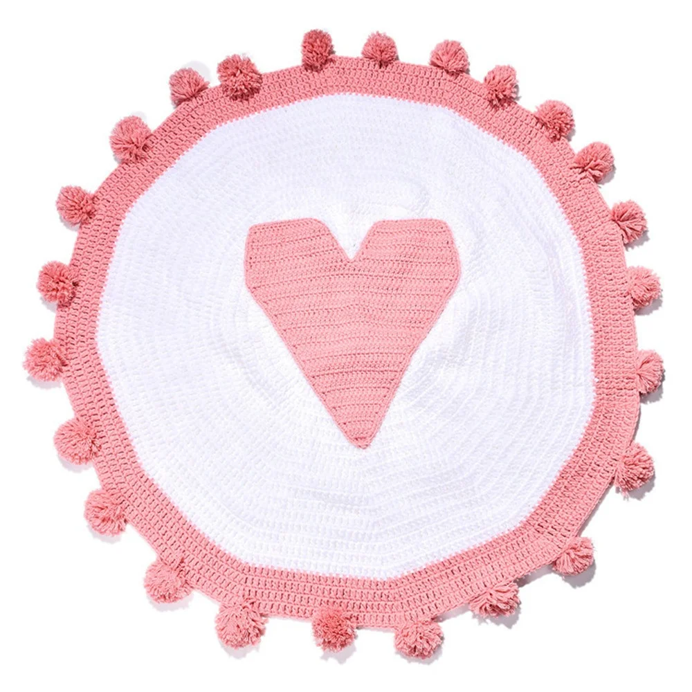 Factory-direct Handmade Crochet round heart floor pompom blanket rug playmat for baby
