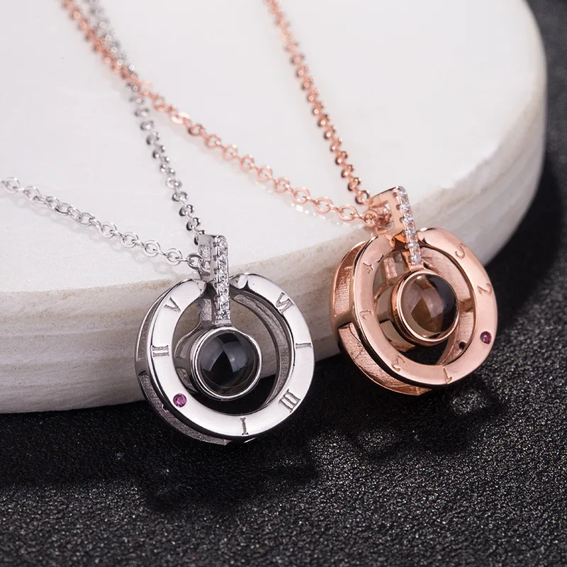 
925 Sterling Silver Women Jewellery New Product I Love You In 100 Languages Projection Silver Necklace Couple 