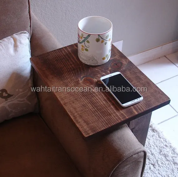 Sofa Chair Arm Rest Wooden Table with Shelf and Storage Pocket for Magazines/ Wooden Rustic Wooden Table in New Design Europe