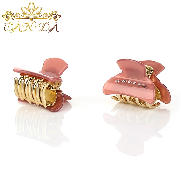 Attractive style pink acetate high quality Korean hair claw clip with golden claws hair claws with little diamond