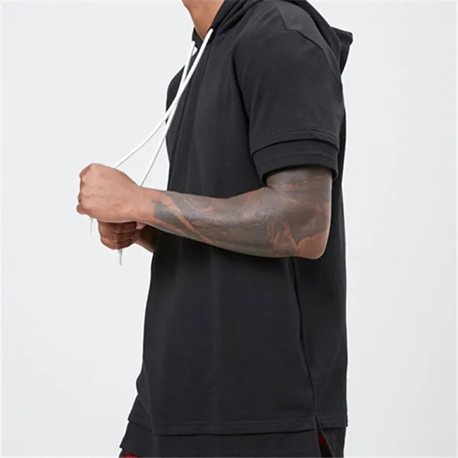 
Custom Men White Cotton Extra Long Men Blank T Shirt With Hood 
