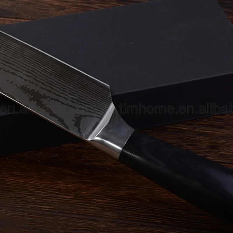 
Timhome 7CR17mov damascus pattern chef knife 8inch stainless steel kitchen razor sharp knives 
