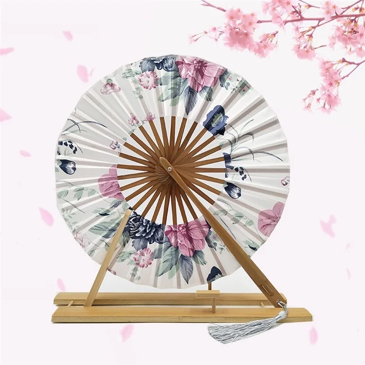 
Japanese Style Gifts Crafts Circular Bamboo Fans Sakura Women Fold Hand Fan 