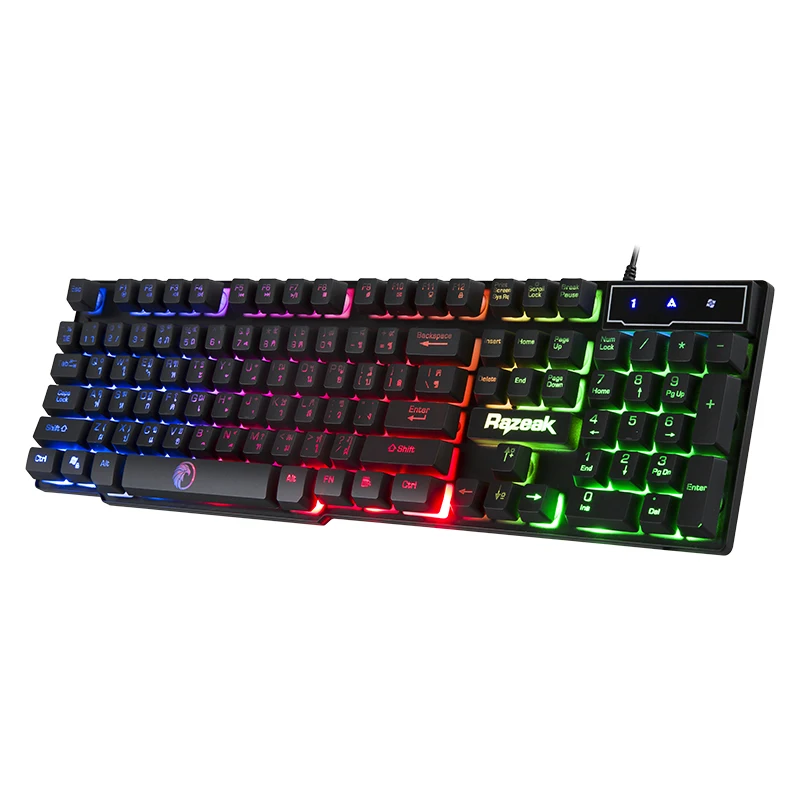 Hot Selling Custom Gamer Keyboard Laser Character Rainbow LED Backlit 104Keys Classic Layout Wired Gaming Keyboard for Computer