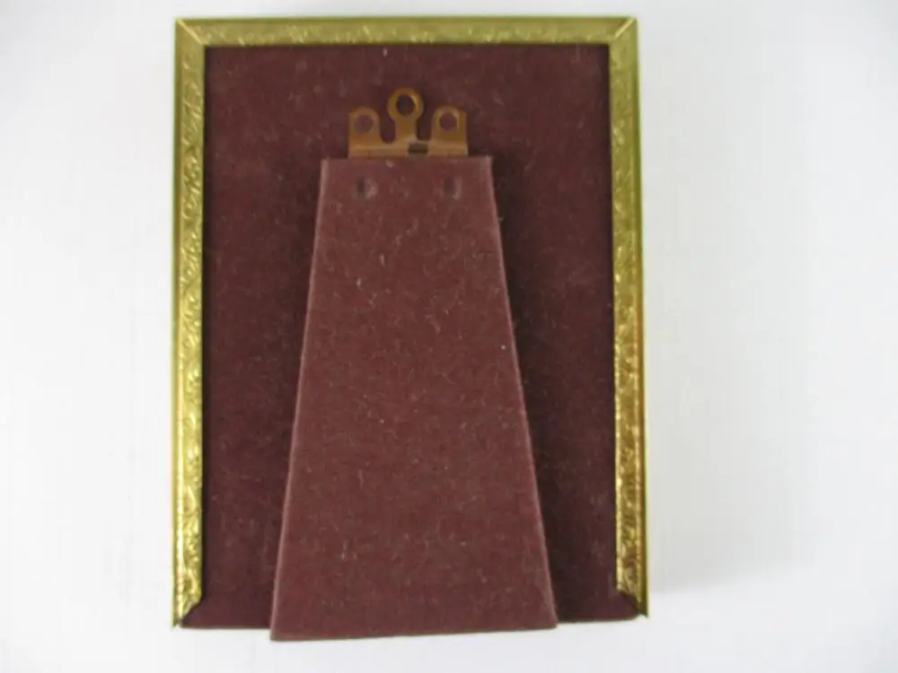 Convex Glass Embossed Gold Brass Desktop Picture Frame 3.5x4.5 Retro Photo