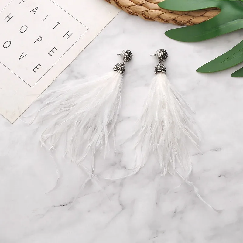 HXER-19601 Fashion New Design Vintage Long Drop Feather Earrings with Multi Color for Wholesale