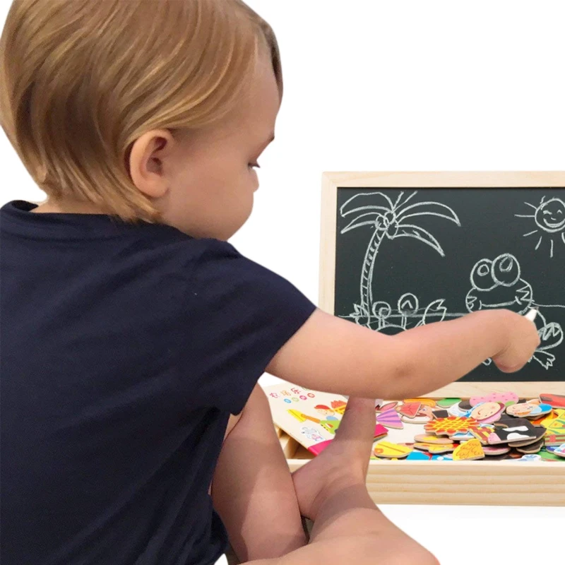 2022 New Design Double Side Dry Erase Wooden Magnetic Drawing Board With Magnetic Wooden Puzzle