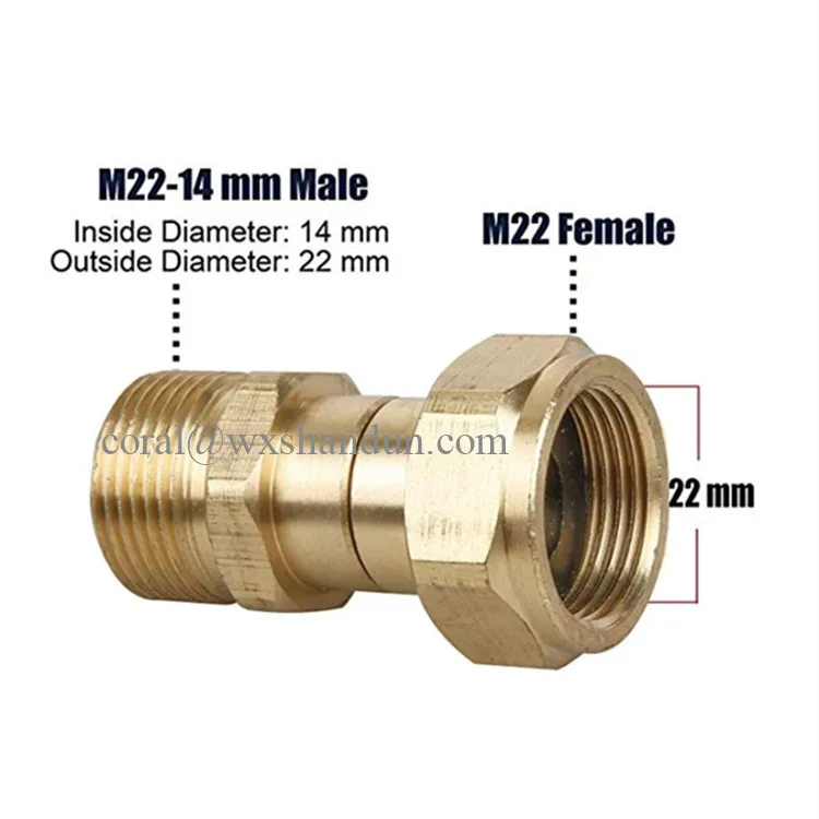 3000 PSI  Kink Free Gun to Hose Fitting, Anti Twist Metric M22 14mm Connection, Pressure Washer Swivel Joint