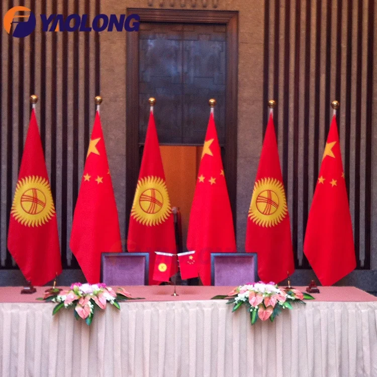 new gold and silver indoor office flag poles and stand