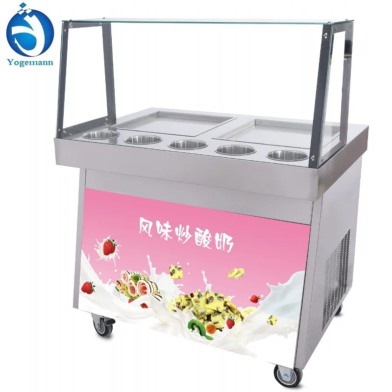 Industrial Two Square Pan High Efficiency Mobile Juice Sorbet Ice Cream Machine Thailand style Ice Cream Roll Making Machine