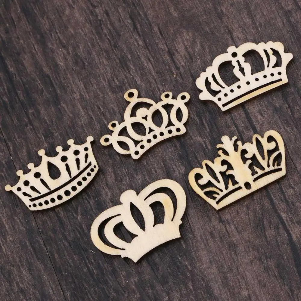 Wooden Pieces Crown Cartoon Hollow out Manual Accessories Cutouts Craft for DIY