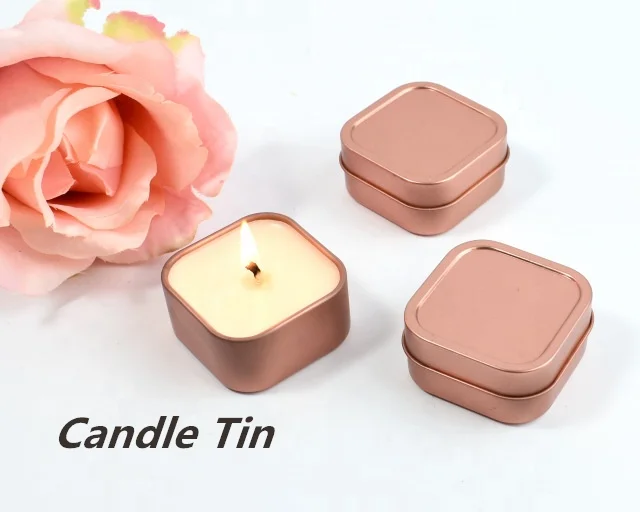 4 OZ Rose Gold Square Metal Tin Box Candle Wax Holder with slip lid