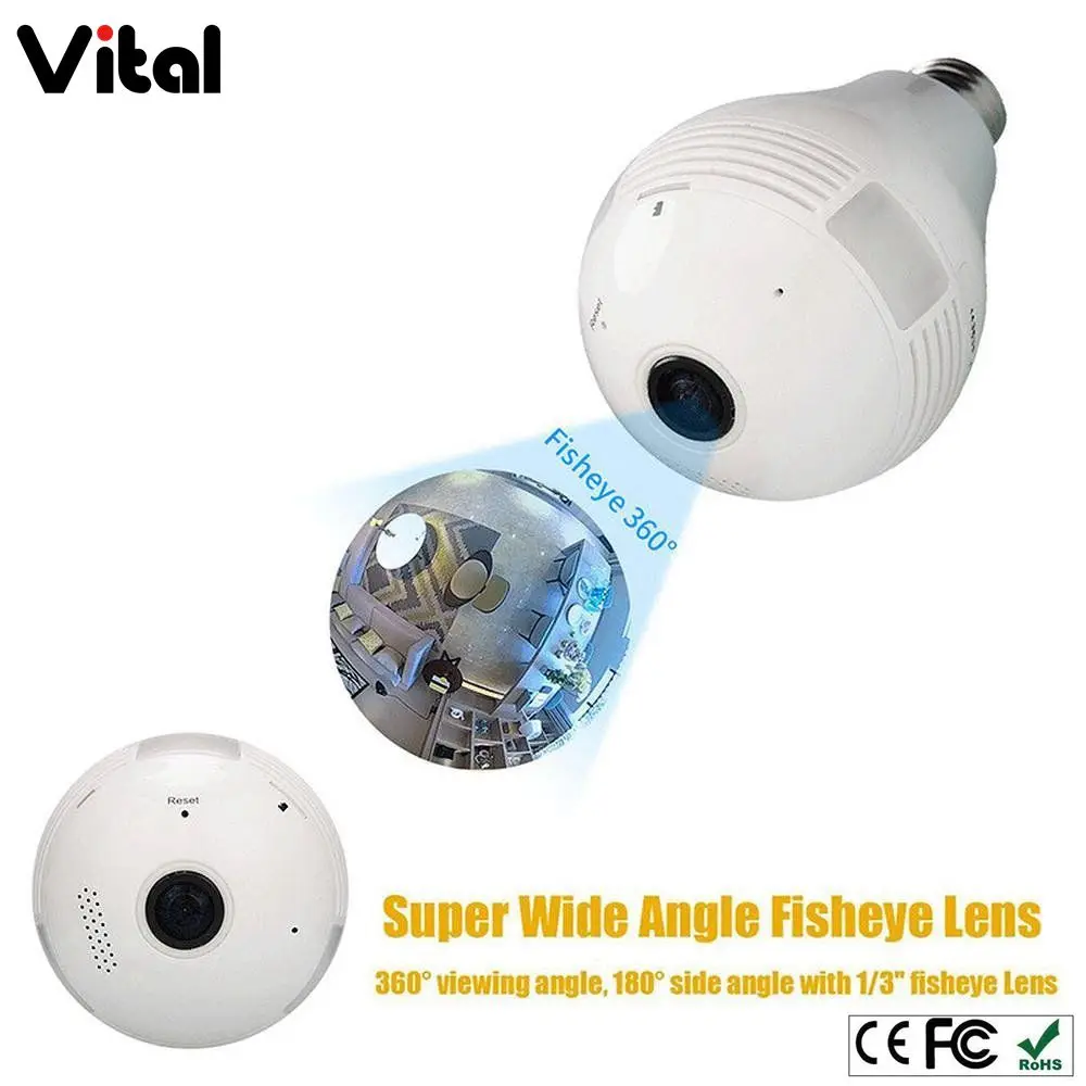 Fisheye панорамный Wi-Fi беспроводной P2P сети ip камеры светодиодные лампочки Главная Безопасность лампы Spy Скрытая камера