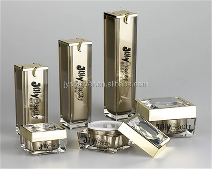 Luxury acrylic gold airless bottle 50ml and 15g 30g 50g cream jar for cosmetic packaging