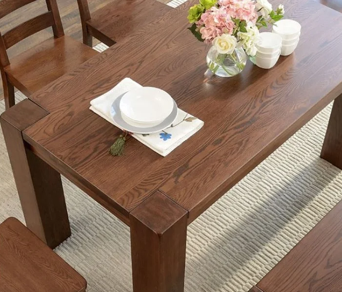
modern chunky style oak wood dining chair dining table set 