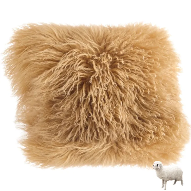 Fur Cushion Cover 50 X50cm Size Pillows Mongolian Custom Single Sided Wool 100% Polyester Adults White Grey Brown or Customize