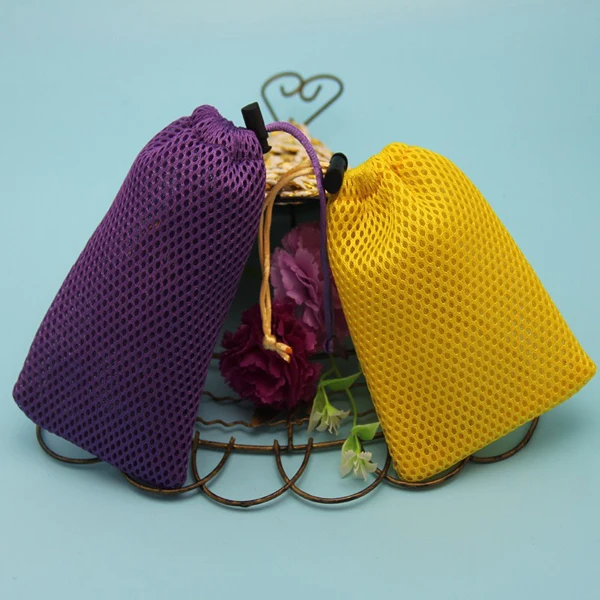 Wholesale Red Yellow Washing Poly Small Nylon Net Drawstring Pouches Mesh Soap Bag With Logo