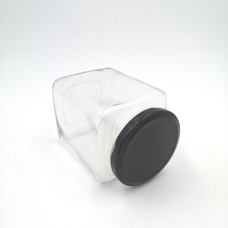 Wholesale empty square glass jars with metal lid