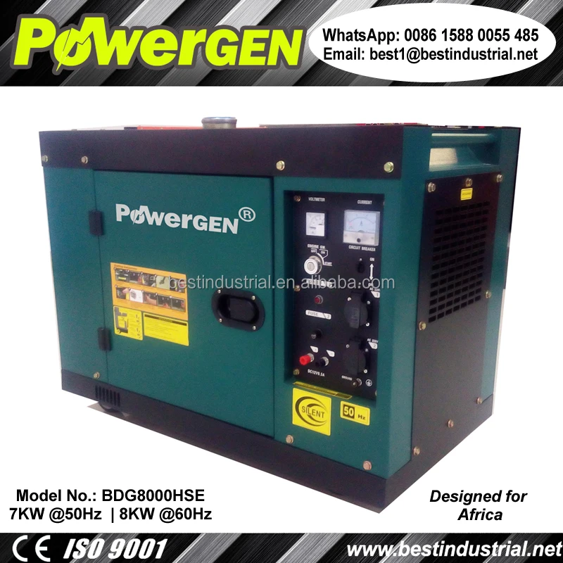 New design!!! POWERGEN Silent Enclosure Type Single Phase Portable Diesel Generator 8KW 60Hz