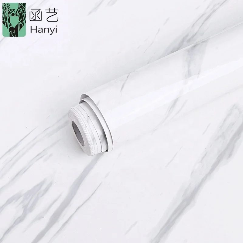 Modern Simple High Gloss Pvc Film Pure White Marble Wallpaper
