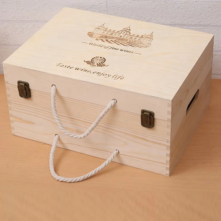 natural wooden wine packaging box storage 6 bottle wine box