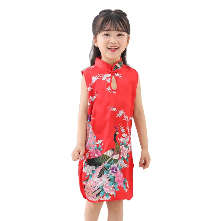 2019 New Girls cheongsam Clothes Children Tang Suit Chinese Style Party Costume Kids Girls Sleeveless